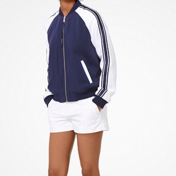 Michael Kors Striped-Sleeve Bomber Jacket